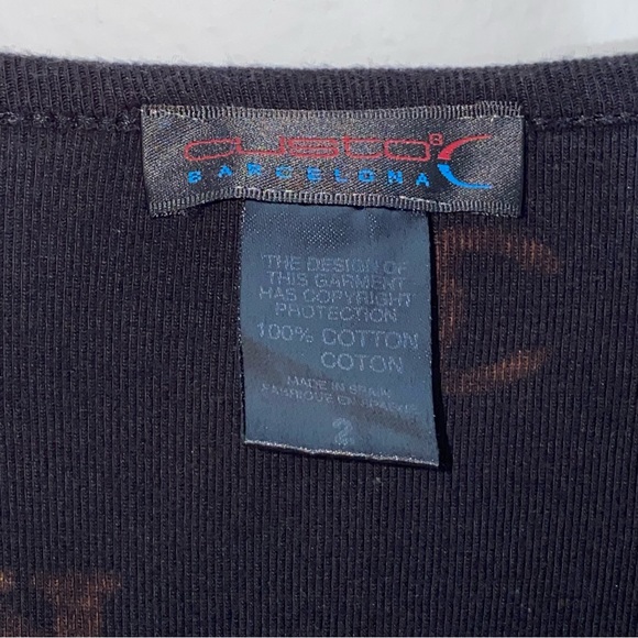 2 S Custo Barcelona Chanel Logo Black Bronze Long Sleeve V Neck Tee Shirt Top - Picture 8 of 12